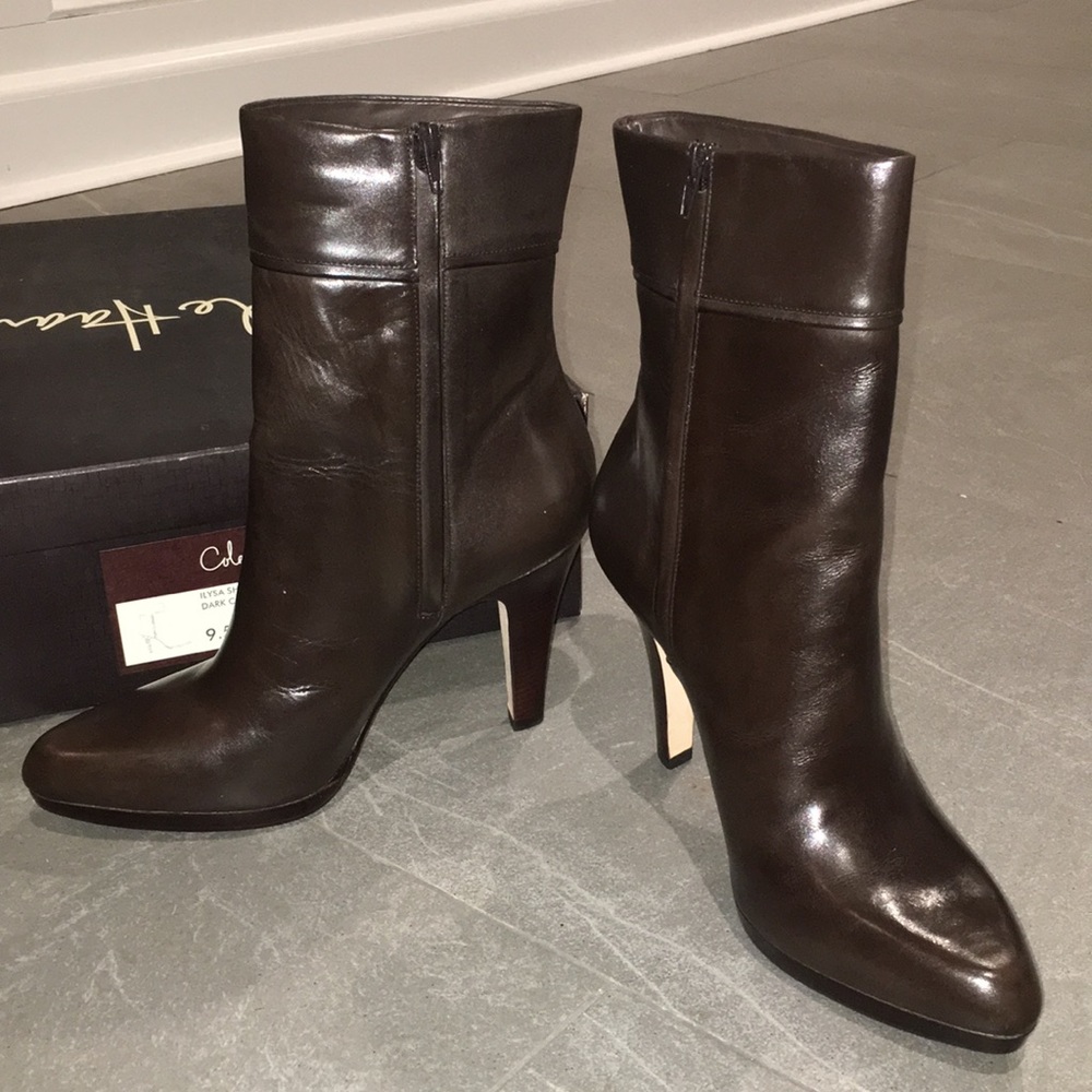 Cole Haan Ilysa short cuff boot. Dark chocolate